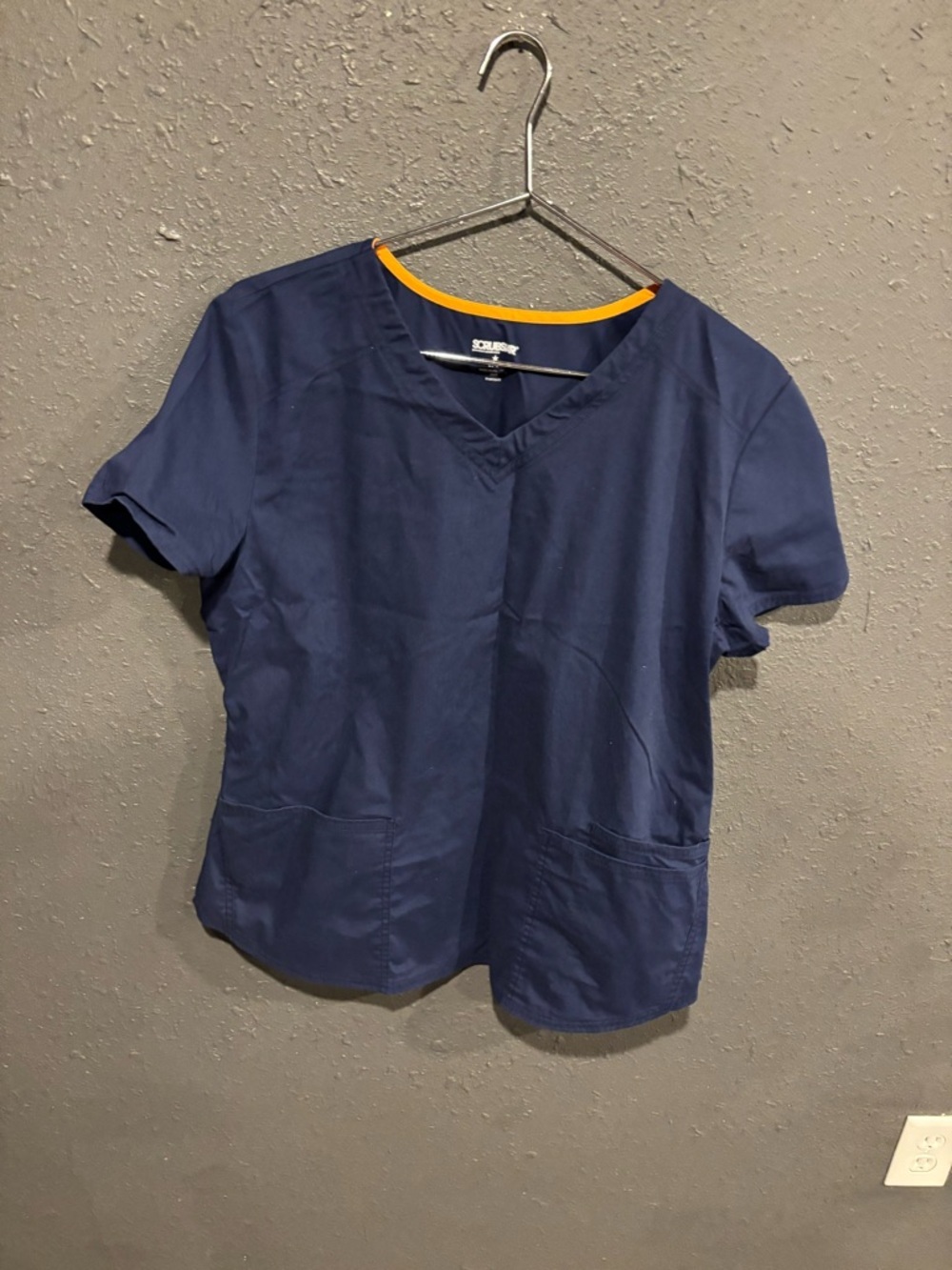 Scrubstar Navy Scrub Top with Orange Trim